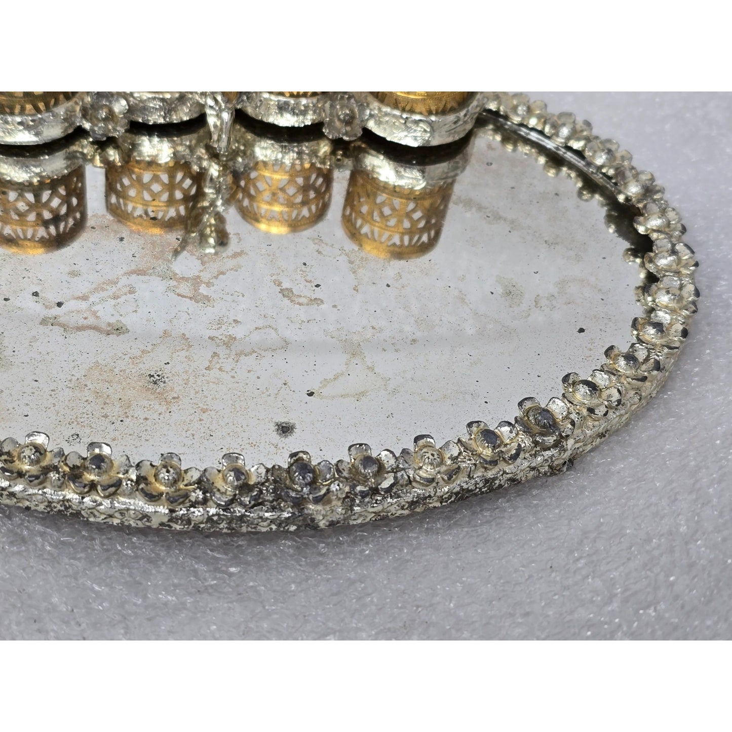 Vintage Vanity Mirror Tray Cherub Lipstick Holder Filigree Hollywood Regency