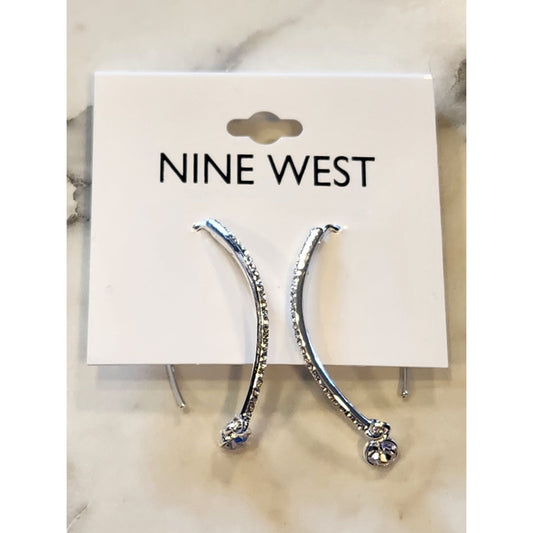Nine West Silver-Tone Crystal Accent Curved Drop Earrings For Women