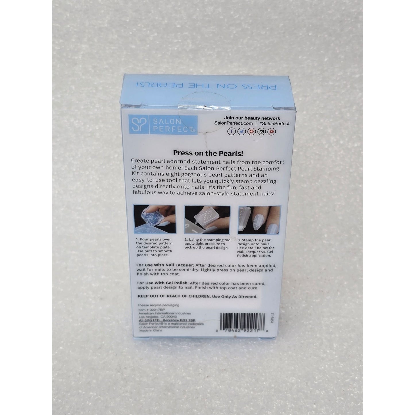 Salon Perfect Pearl Stamping Kit For Nail Art Design Template Plate Puff & Tool