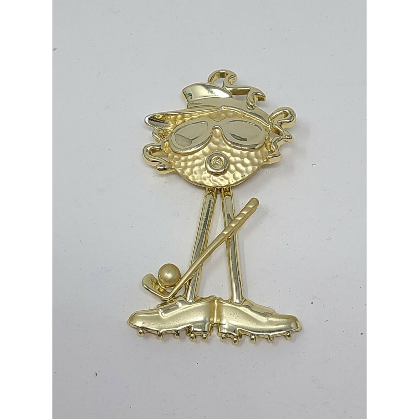 Vintage AJC Golfing Brooch Humorous Kinetic Gold Tone Golf Ball Pin