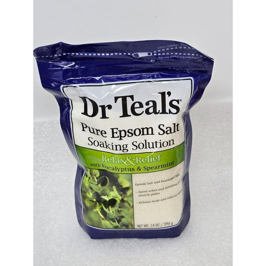 Dr Teals Pure Epsom Salt Soaking Solution Relax Relief Eucalyptus Spearmint 14Oz