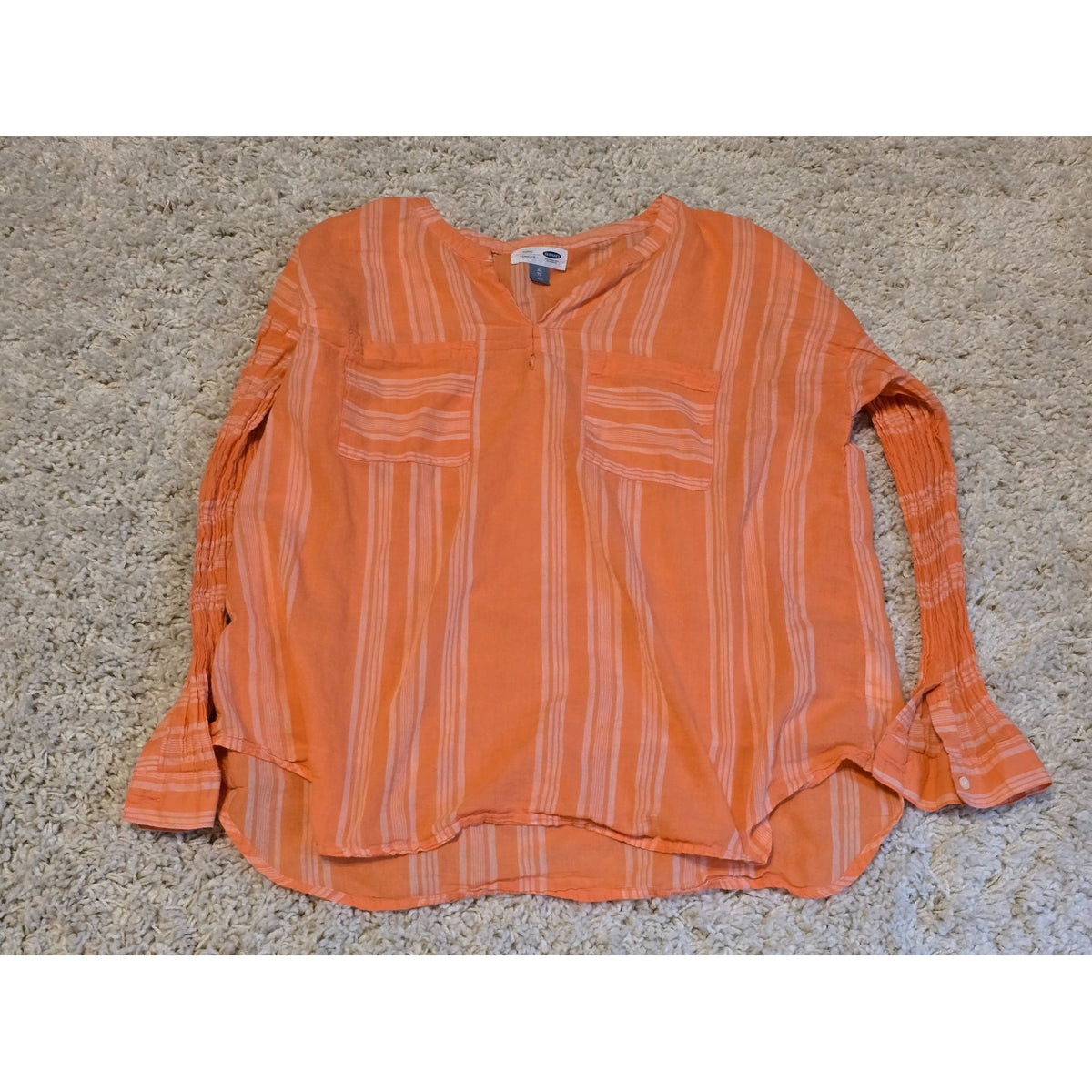 Old Navy Women's XL Orange Striped Tunic Blouse Long Sleeve Boho Casual Top