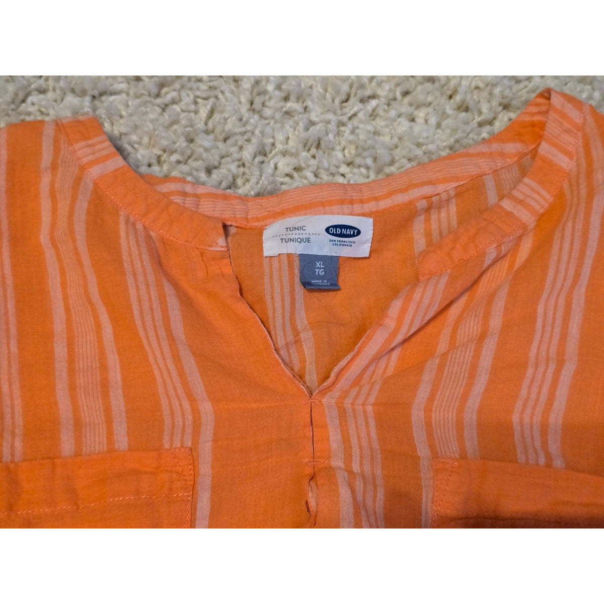 Old Navy Women's XL Orange Striped Tunic Blouse Long Sleeve Boho Casual Top