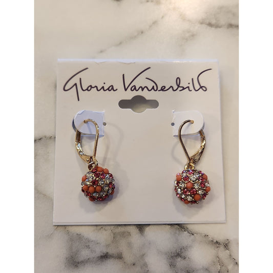 Gloria Vanderbilt Womens Gold-Tone Drop Earrings With Orange & Pink Crystal Ball Accents