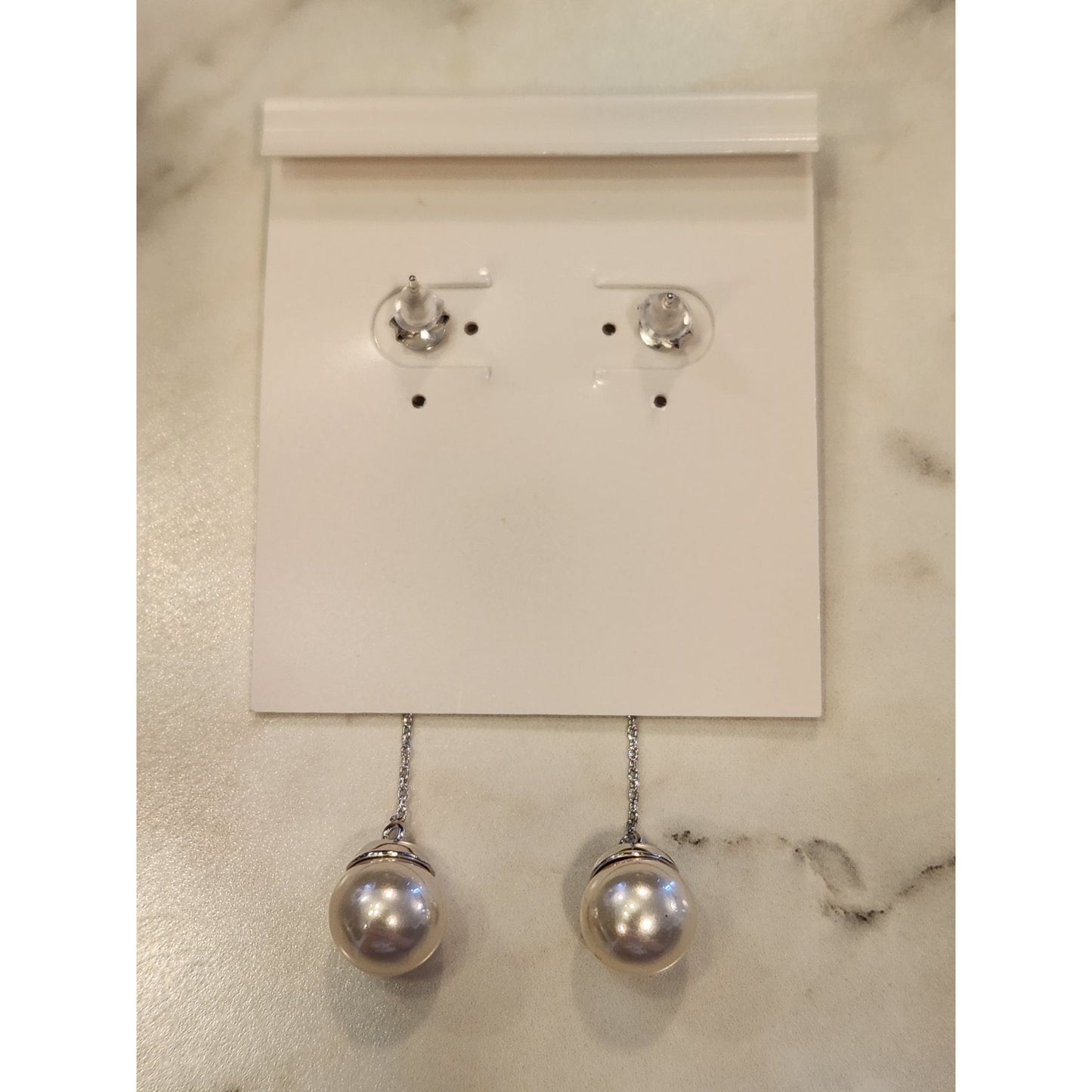 Sterling Silver Faux Pearl Drop Earrings With Sparkling CZ Studs