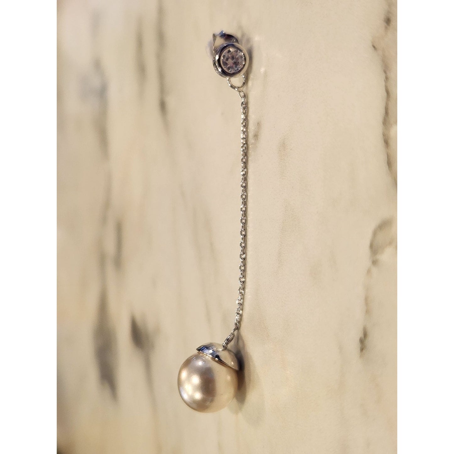 Sterling Silver Faux Pearl Drop Earrings With Sparkling CZ Studs