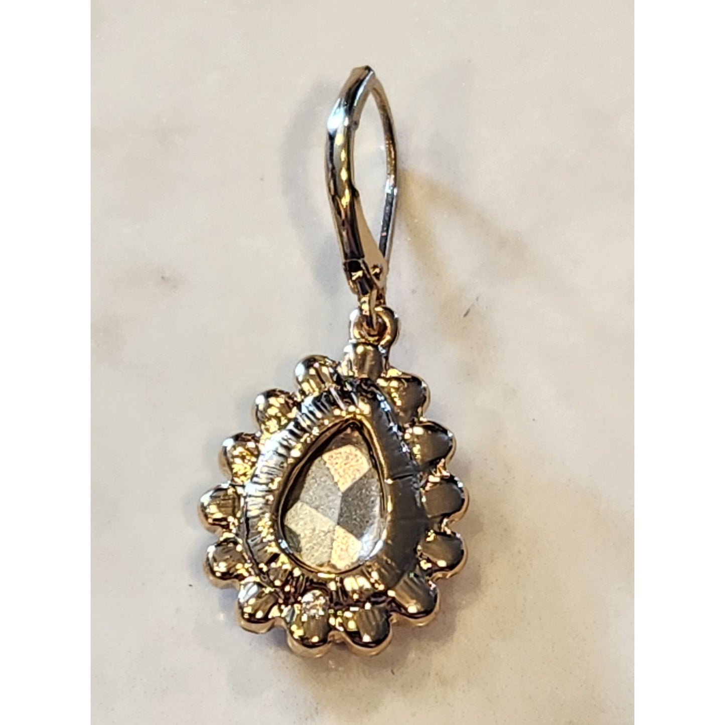 Napier Gold-Tone Leverback Earrings Red Teardrop Gemstone Clear Crystal Accents