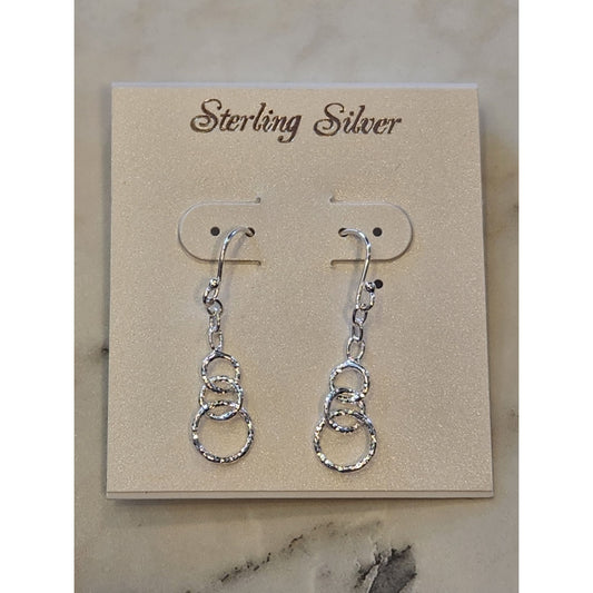 Sterling Silver Dangle Earrings With Hammered Triple Circle Design