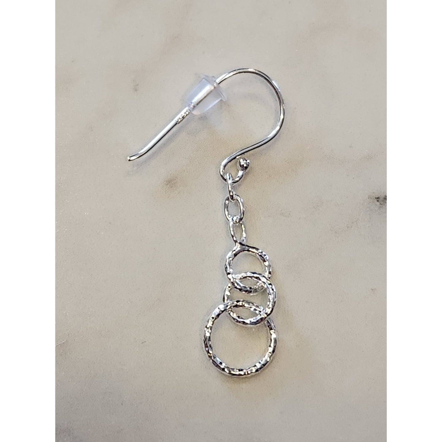 Sterling Silver Dangle Earrings With Hammered Triple Circle Design