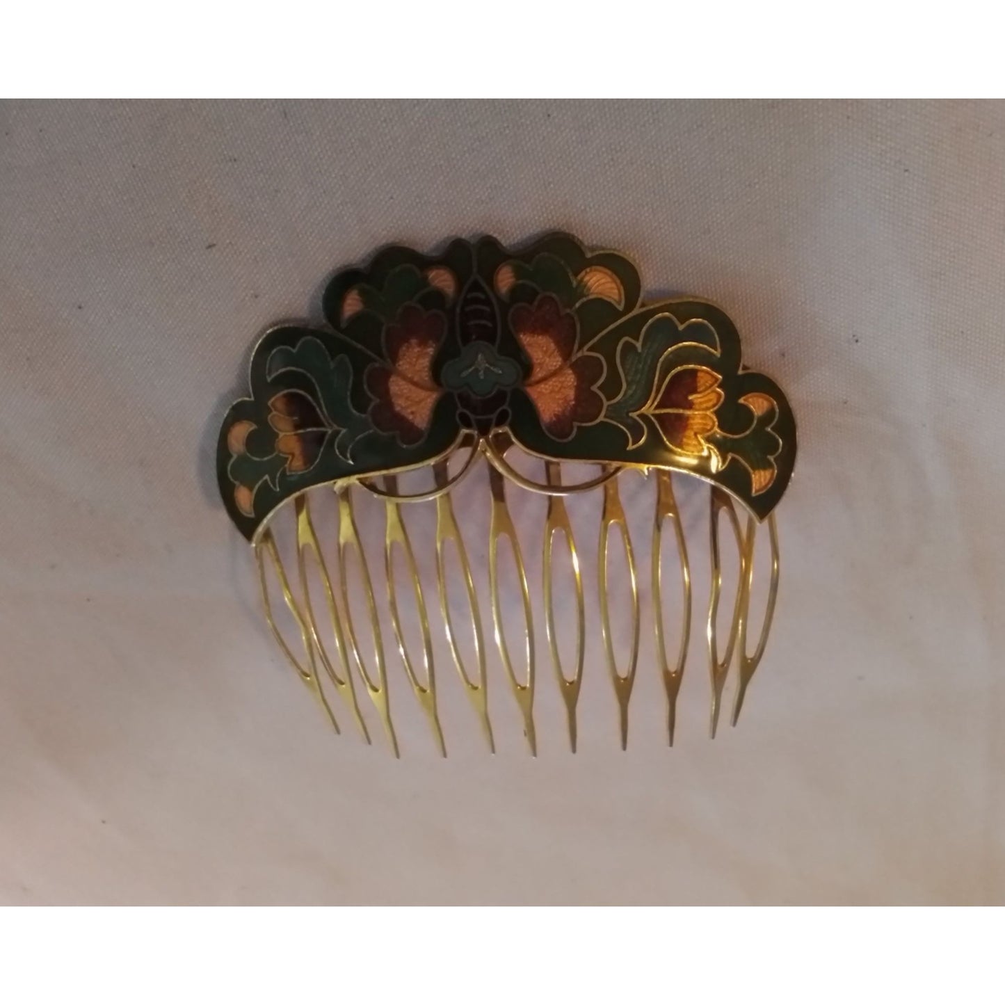 Vintage Gold Tone & Enamel Cloisonne Butterfly Hair Comb