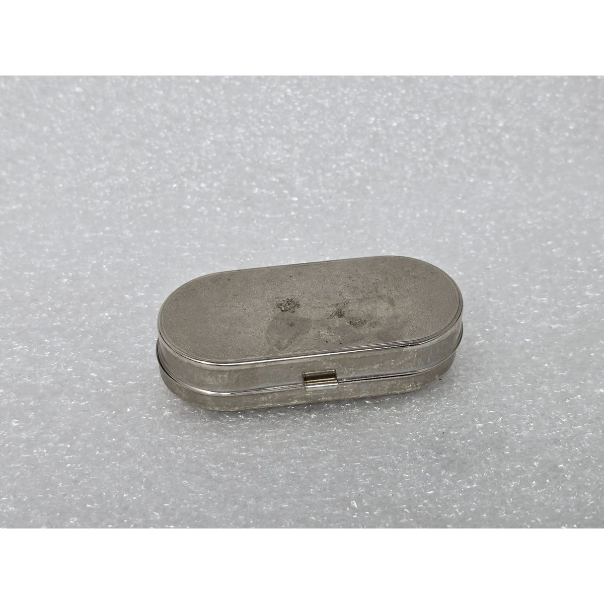 Vintage Silver-Tone Rhinestone Pill Box Mirror & Divided Interior Compact Design