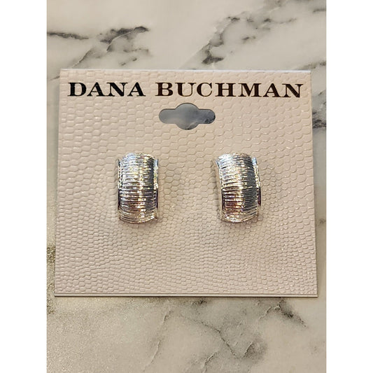 Dana Buchman Silver-Tone Ribbed Textured Half-Hoop Earrings For Women