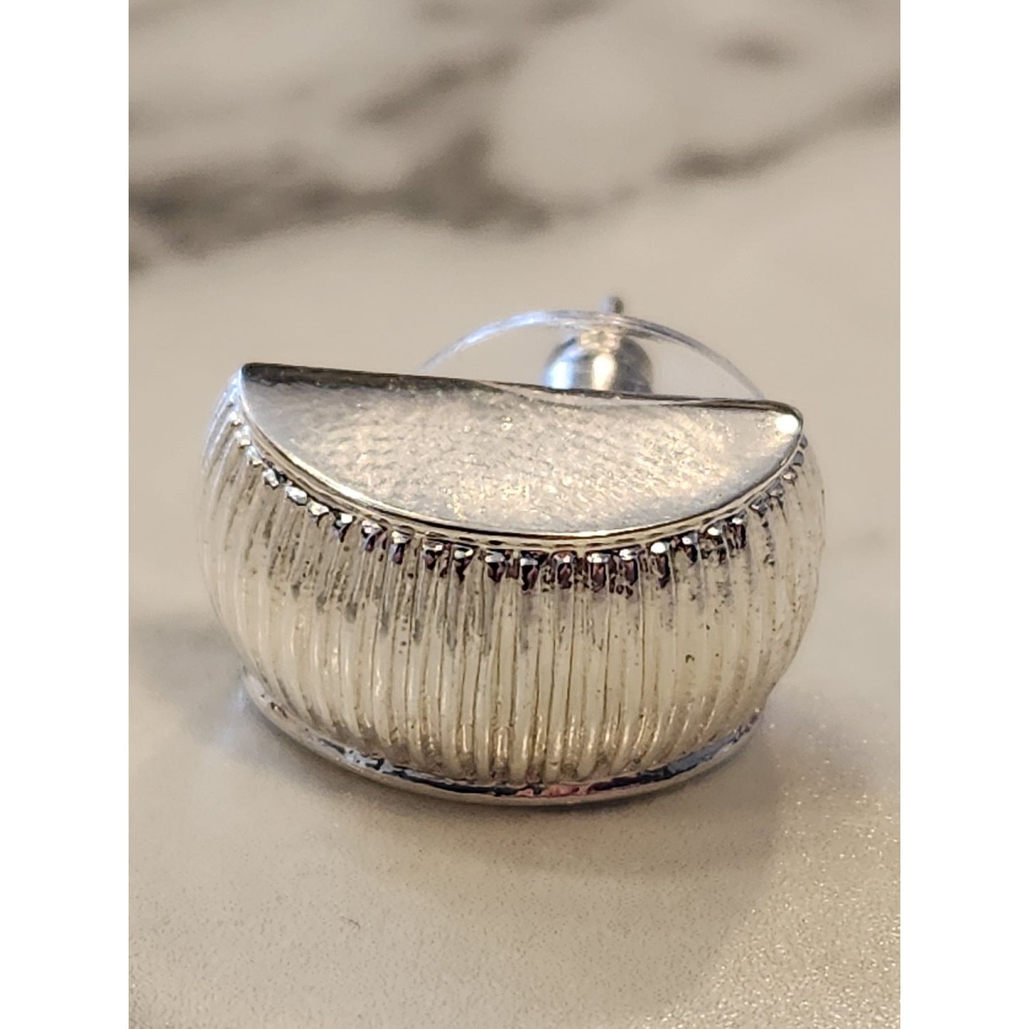 Dana Buchman Silver-Tone Ribbed Textured Half-Hoop Earrings For Women