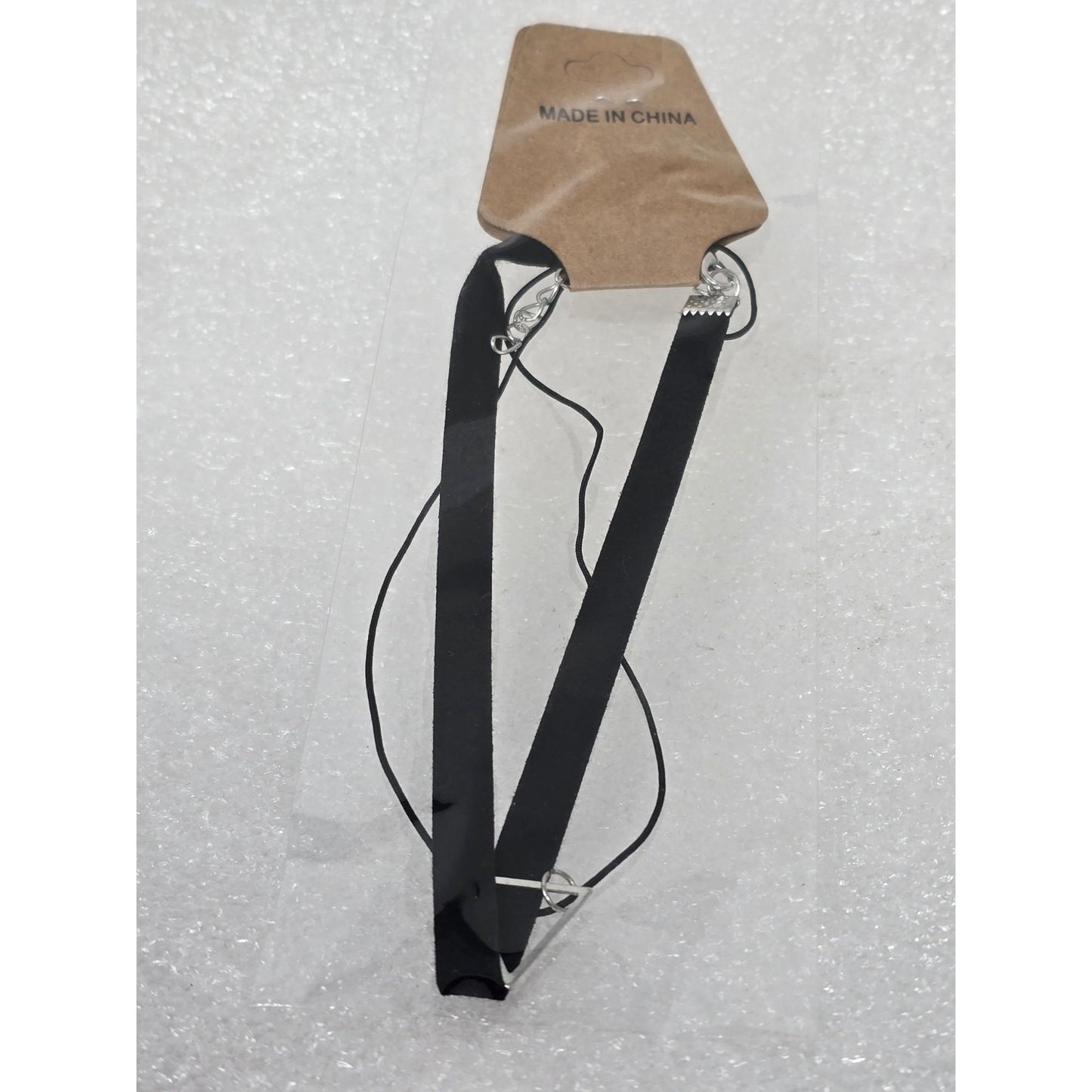 Black Double Layer Choker Necklace With Triangle Silver Tone  Pendant For Women
