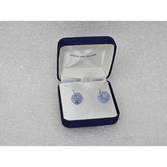 Sterling Silver .925 Artisan Handblown Glass Earrings Blue Swirl Design Gift Box
