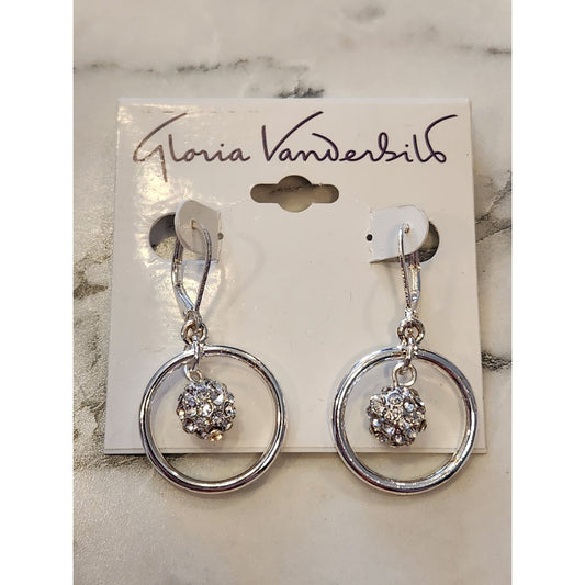 Gloria Vanderbilt Silver-Tone Crystal Ball Dangle Earrings With Circle Accent