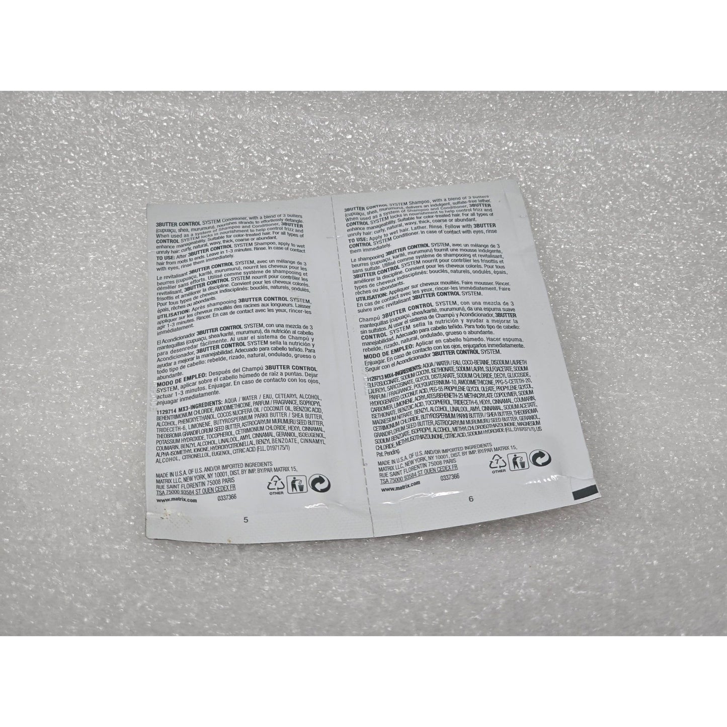 Matrix Biolage 3 Butter Control System Shampoo & Conditioner Sample Packet Set