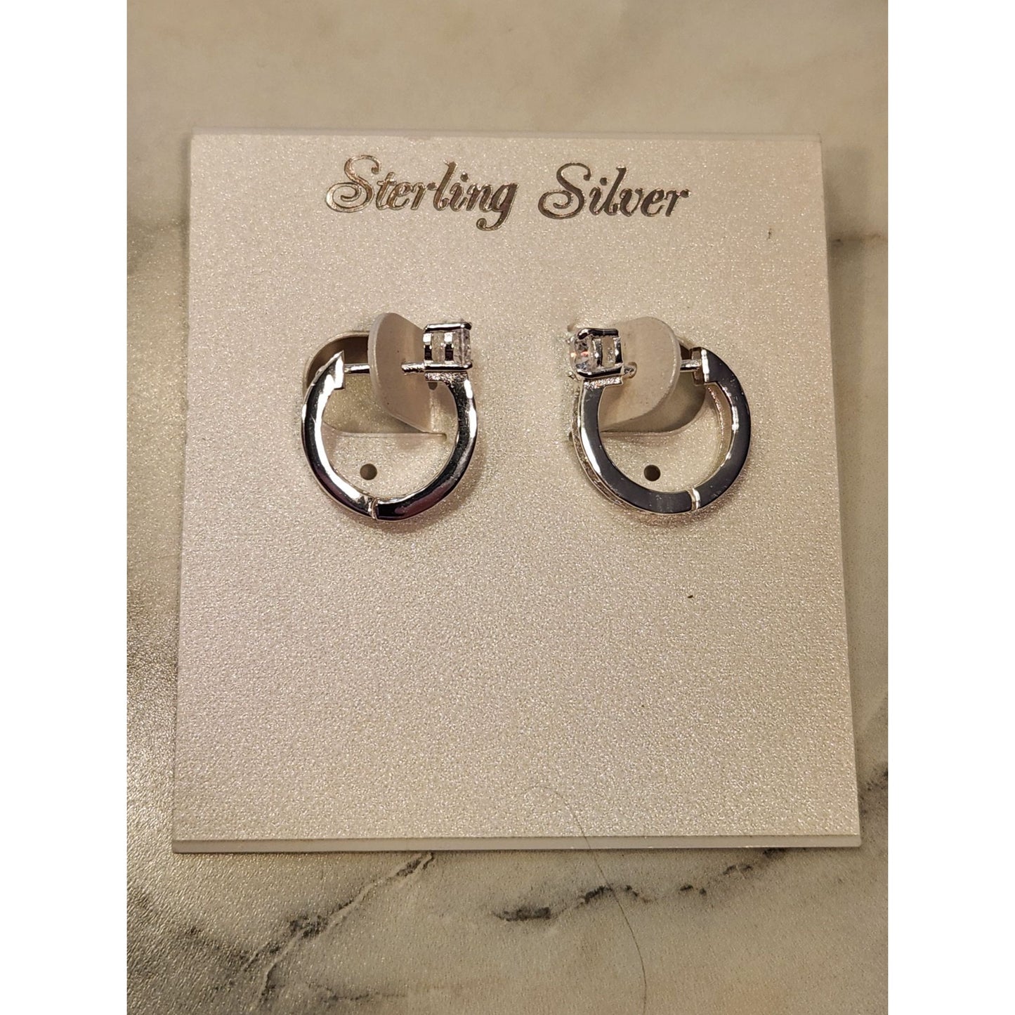 Sterling Silver Hoop Earrings With Cubic Zirconia Accents