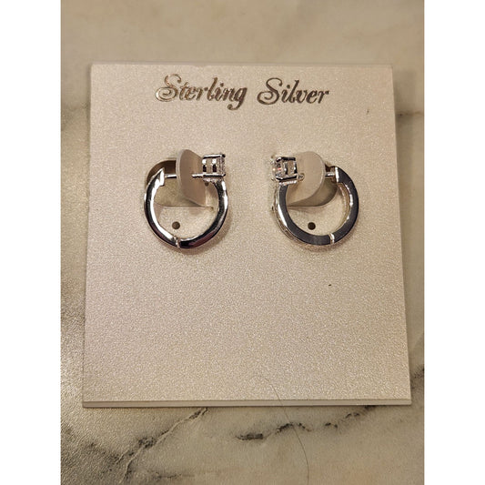 Sterling Silver Hoop Earrings With Cubic Zirconia Accents