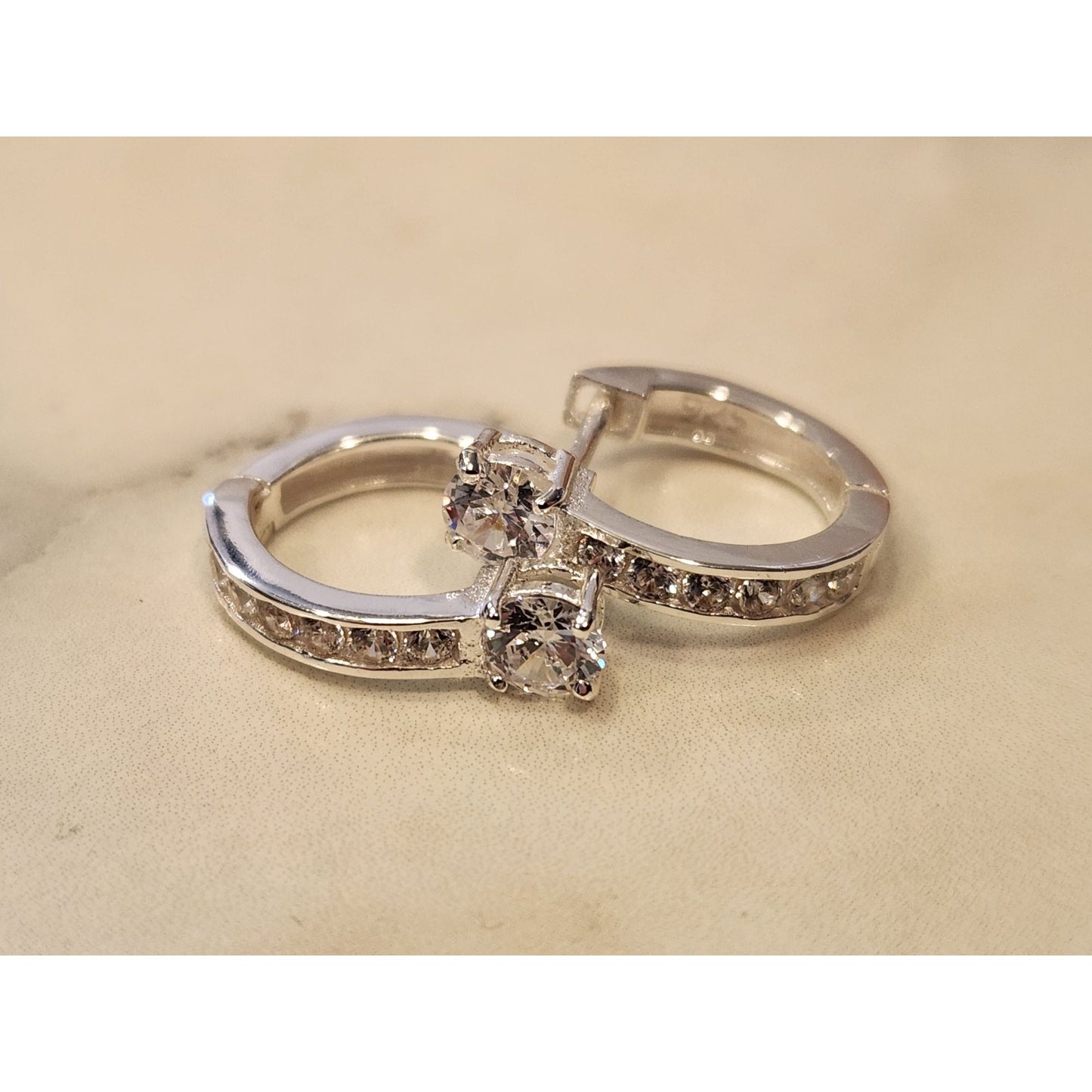 Sterling Silver Hoop Earrings With Cubic Zirconia Accents