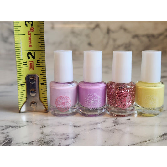 4-Piece Mini Nail Polish Set With Pastel Yellow Pink Glitter & Lavender Shades