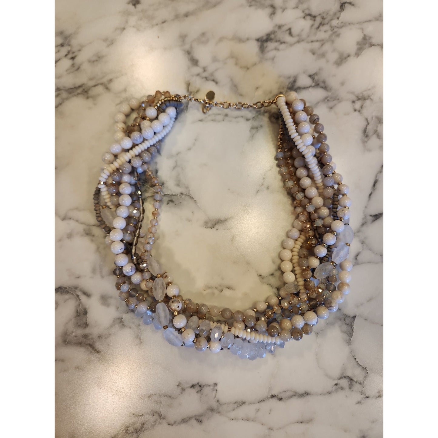 Ann Taylor Loft Multi-Strand Beaded Statement Necklace Mixed Stone & Glass Beads