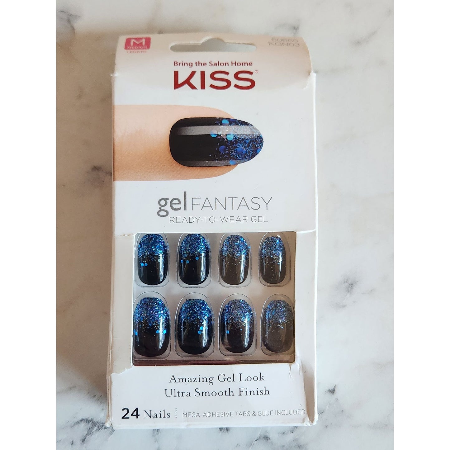 Kiss Gel Fantasy Painted Veil Gel Nails 24 Ready To Wear 60665 Blue & Black