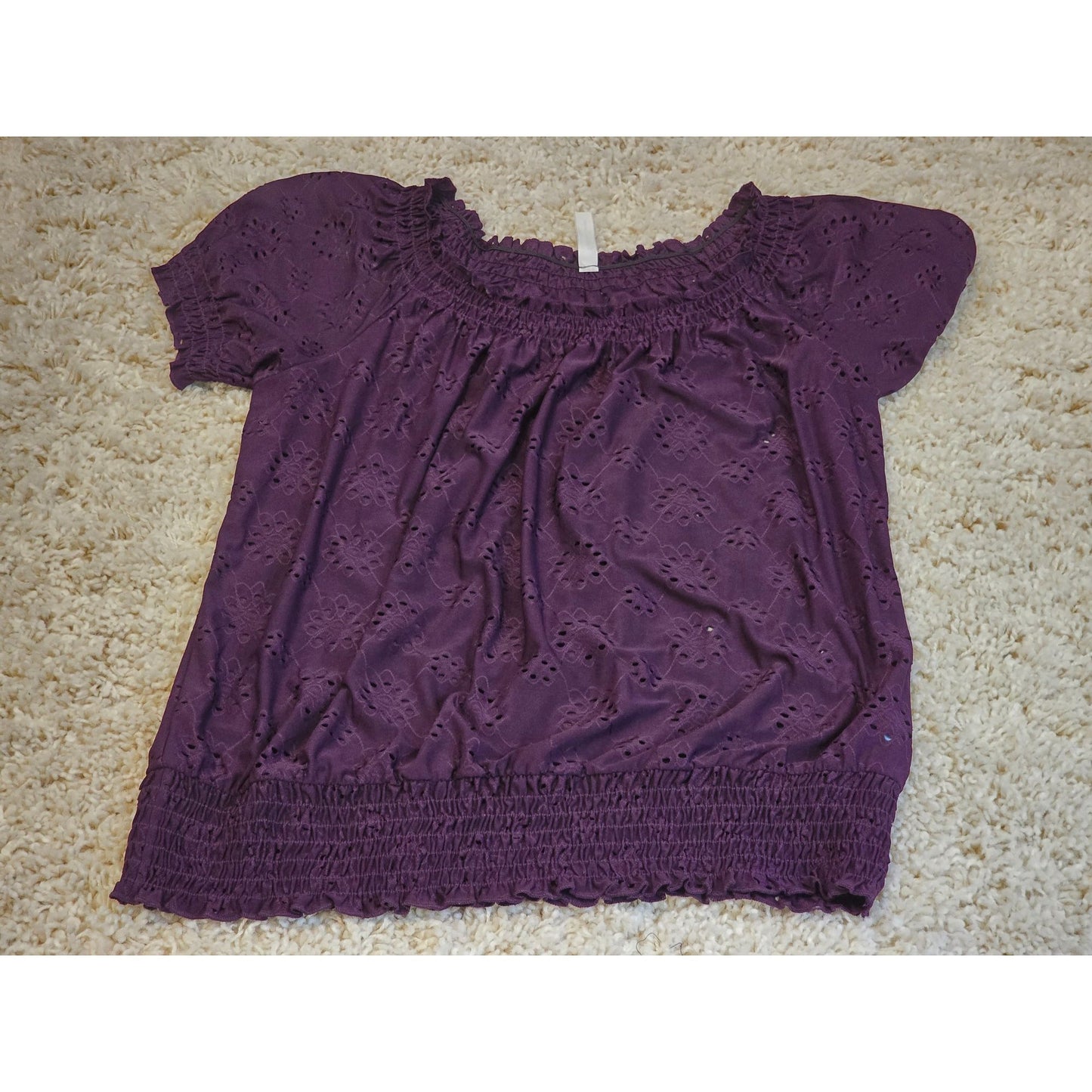 PerSeption Concept Women's Large Purple Eyelet Off Shoulder Peasant Blouse