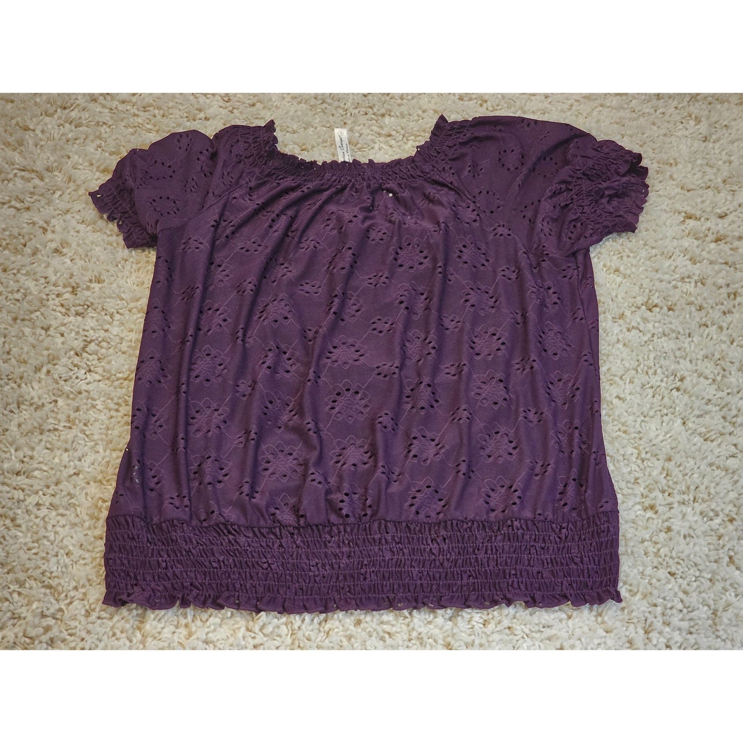 PerSeption Concept Women's Large Purple Eyelet Off Shoulder Peasant Blouse