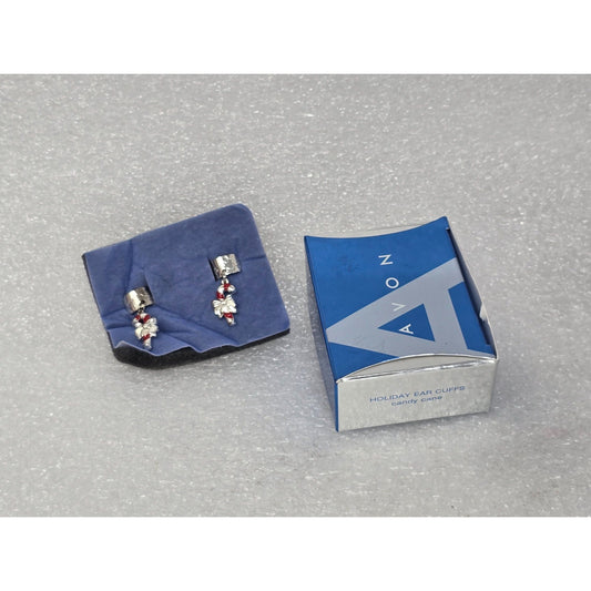 Avon Holiday Ear Cuffs Earrings Candy Cane Design In Original Box