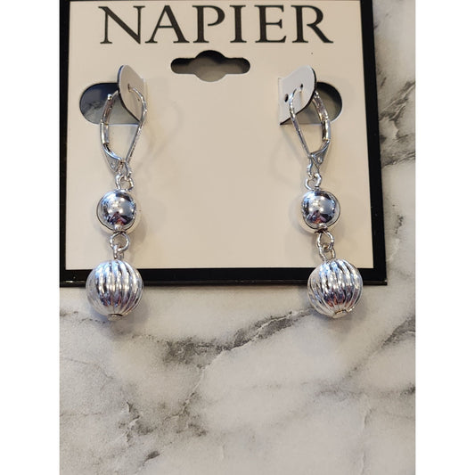 Napier Silver-Tone Ball Drop Earrings With Lever Back Closure For Women