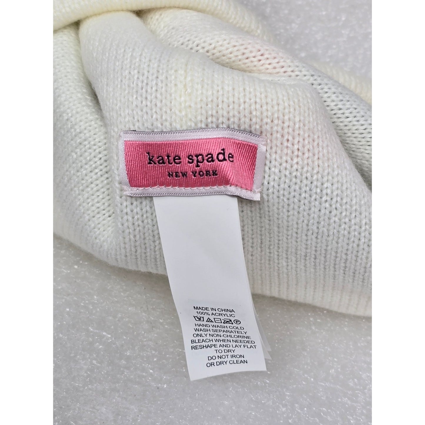 Kate Spade Women's Striped Knit Beanie Hat Pink & Cream Acrylic