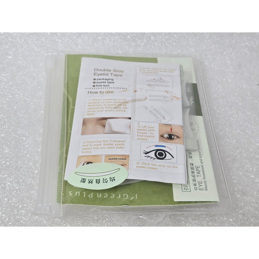 Green Plus 400 Pcs Natural Invisible Double-Sided Eyelid Tape With Fork Tool