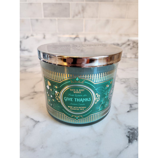 Bath & Body Works Fresh Winter Air Give Thanks 3-Wick Scented Candle 14.5 Oz With Natural Essential Oils