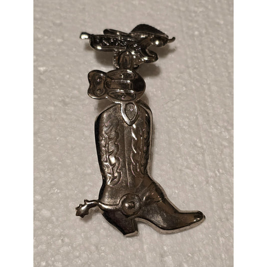 Vintage Silver Tone Cowboy Boot & Hat Western Hair Barrette Decorative Accessory