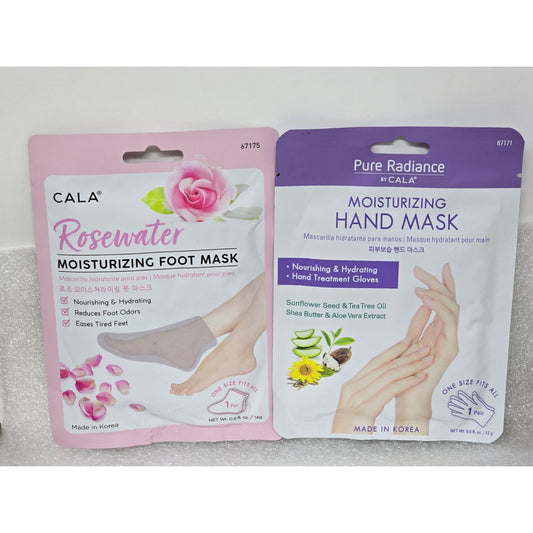 Cala Rosewater Moisturizing Foot Mask & Pure Radiance Hand Mask Set Nourishing