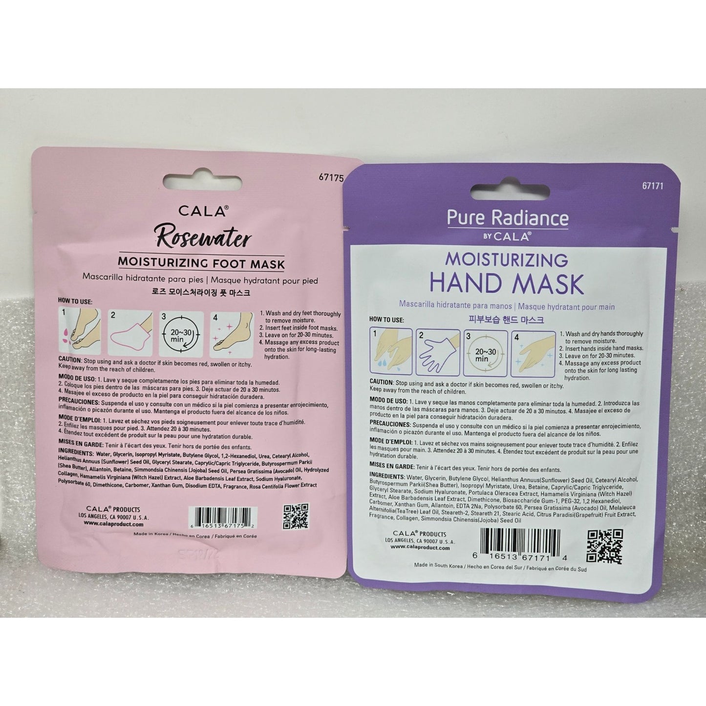 Cala Rosewater Moisturizing Foot Mask & Pure Radiance Hand Mask Set Nourishing