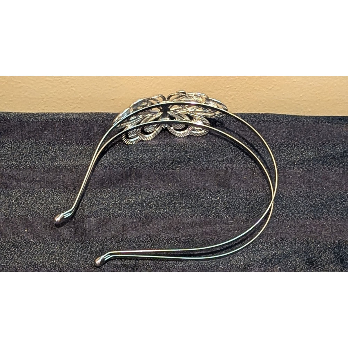 Rhinestone Butterfly Silver Tone Double Headband Hair Accessory