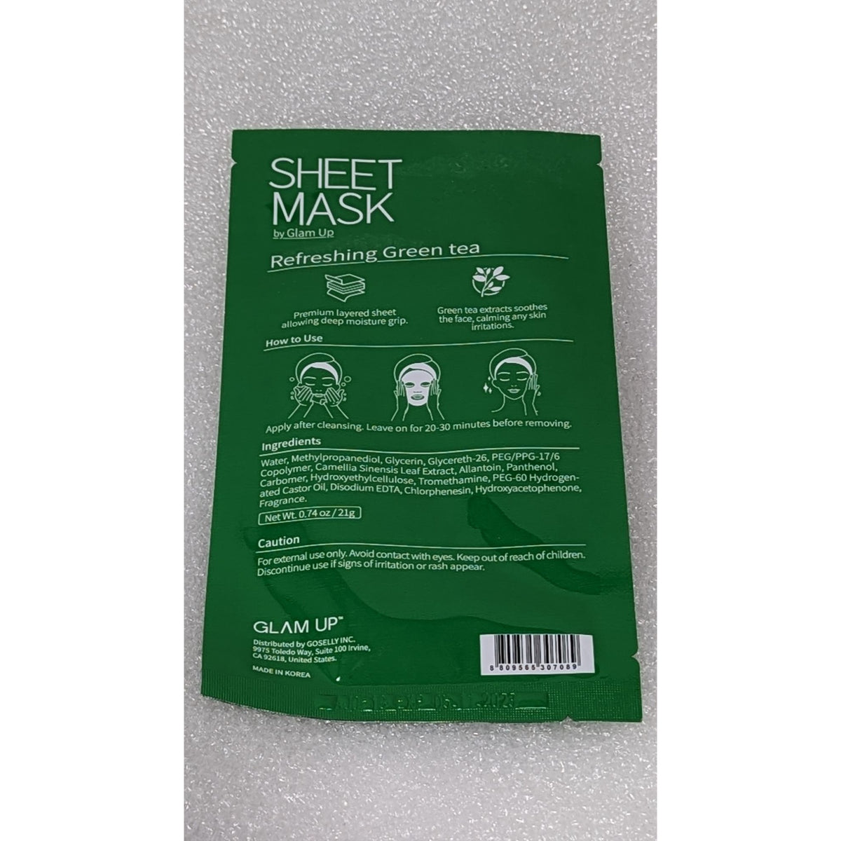 Glam Up Refreshing Green Tea Sheet Mask - Wrinkle Resistance Extra Serum 0.74 Oz / 21g