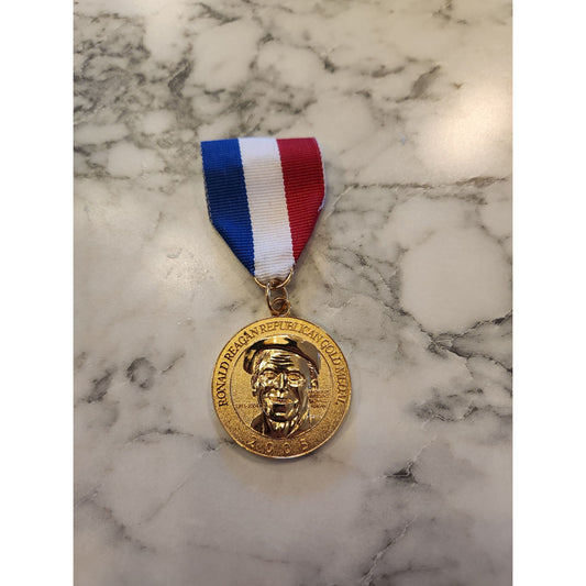 Ronald Reagan Republican Gold Tone Medal With Red/White/Blue Ribbon