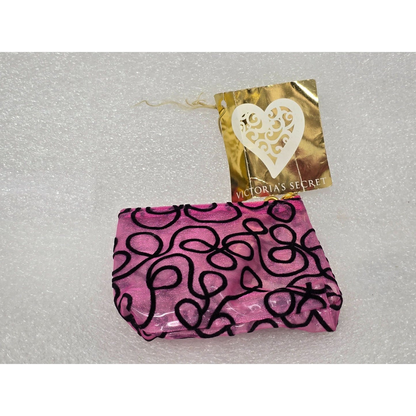 Victoria's Secret Pink & Black Abstract Design Cosmetic Pouch Bag 4" x 3 1/2"