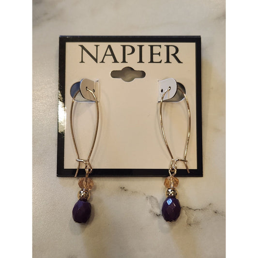 Napier Gold-Tone Drop Earrings With Purple & Peach Beads