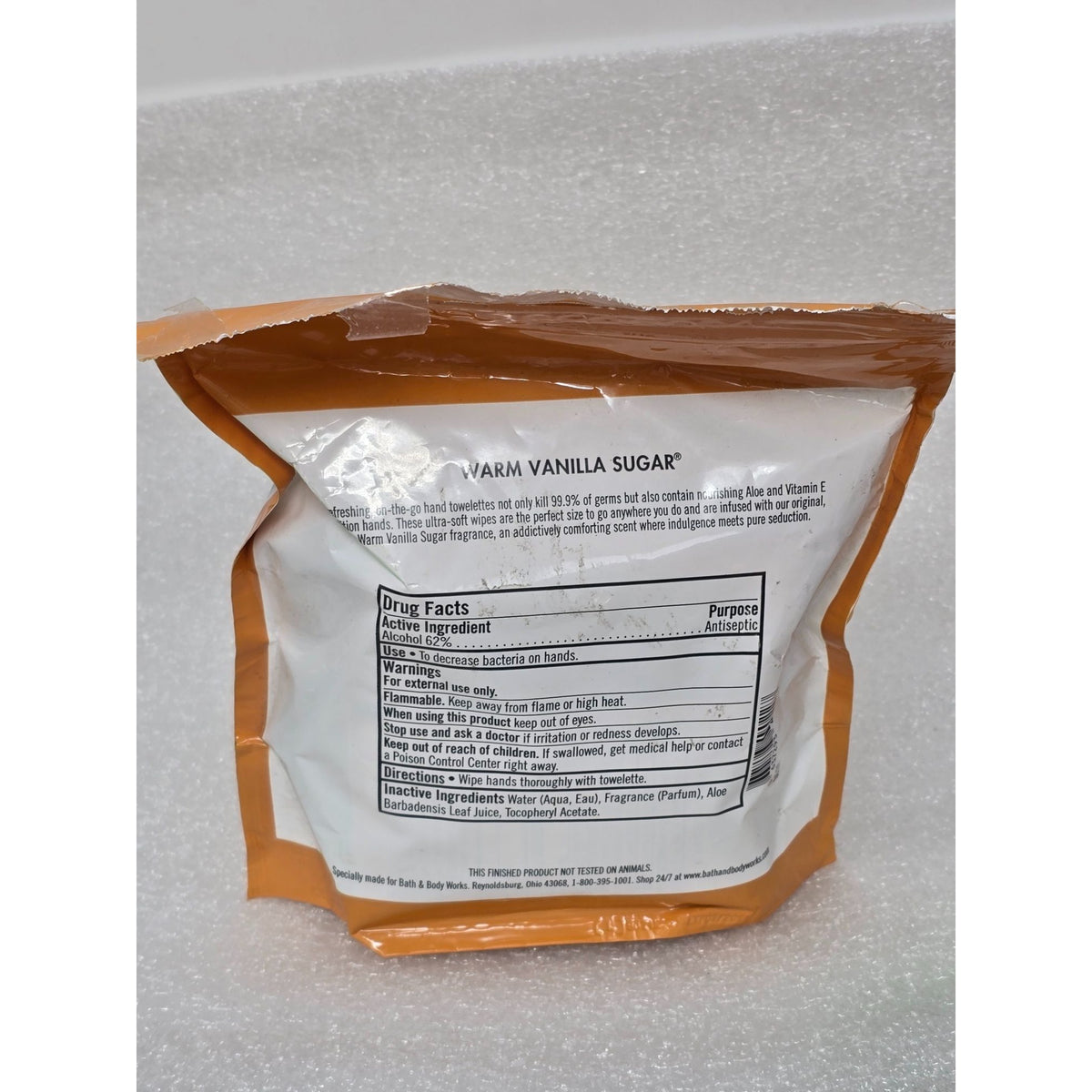 Bath & Body Works Anti-Bacterial Hand Towelettes Warm Vanilla Sugar Aloe 20 ct