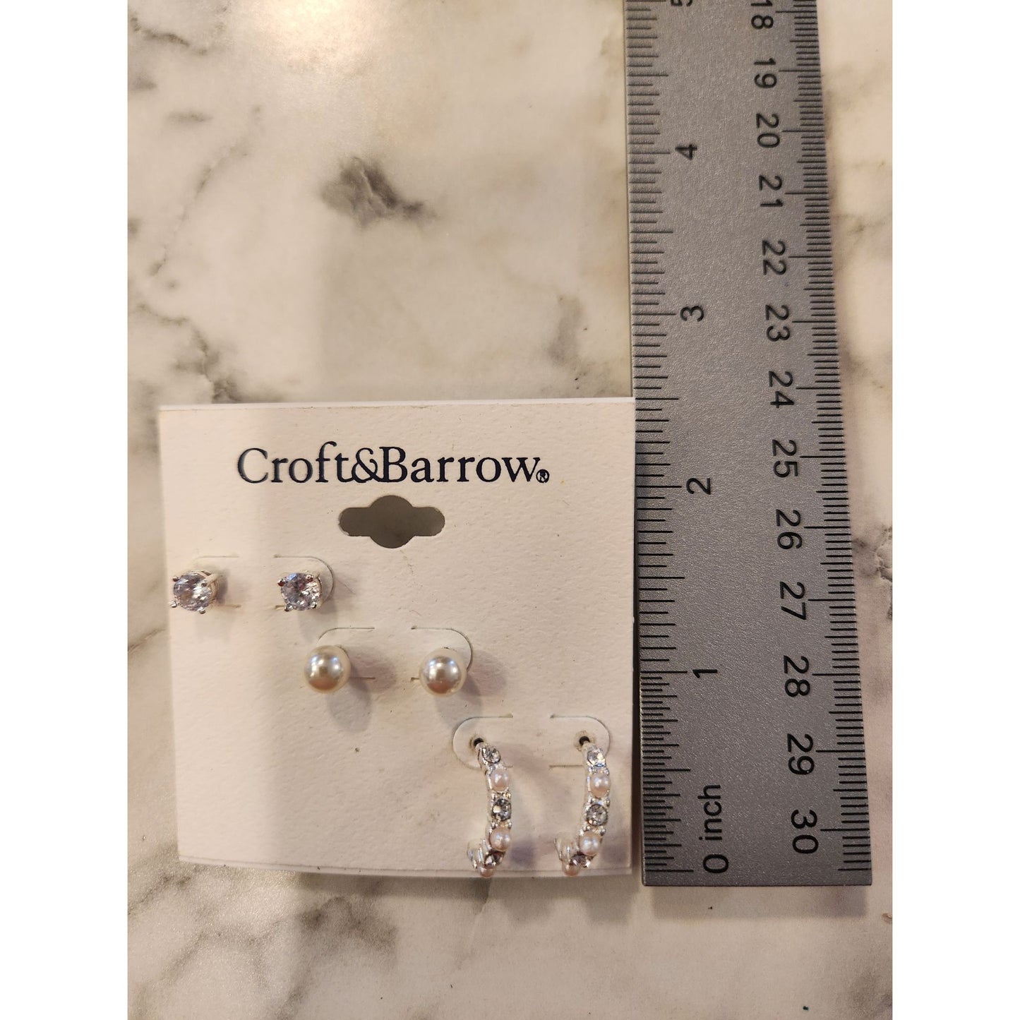 Croft & Barrow Trio Earring Set Faux Pearl & Rhinestone Studs & Hoops