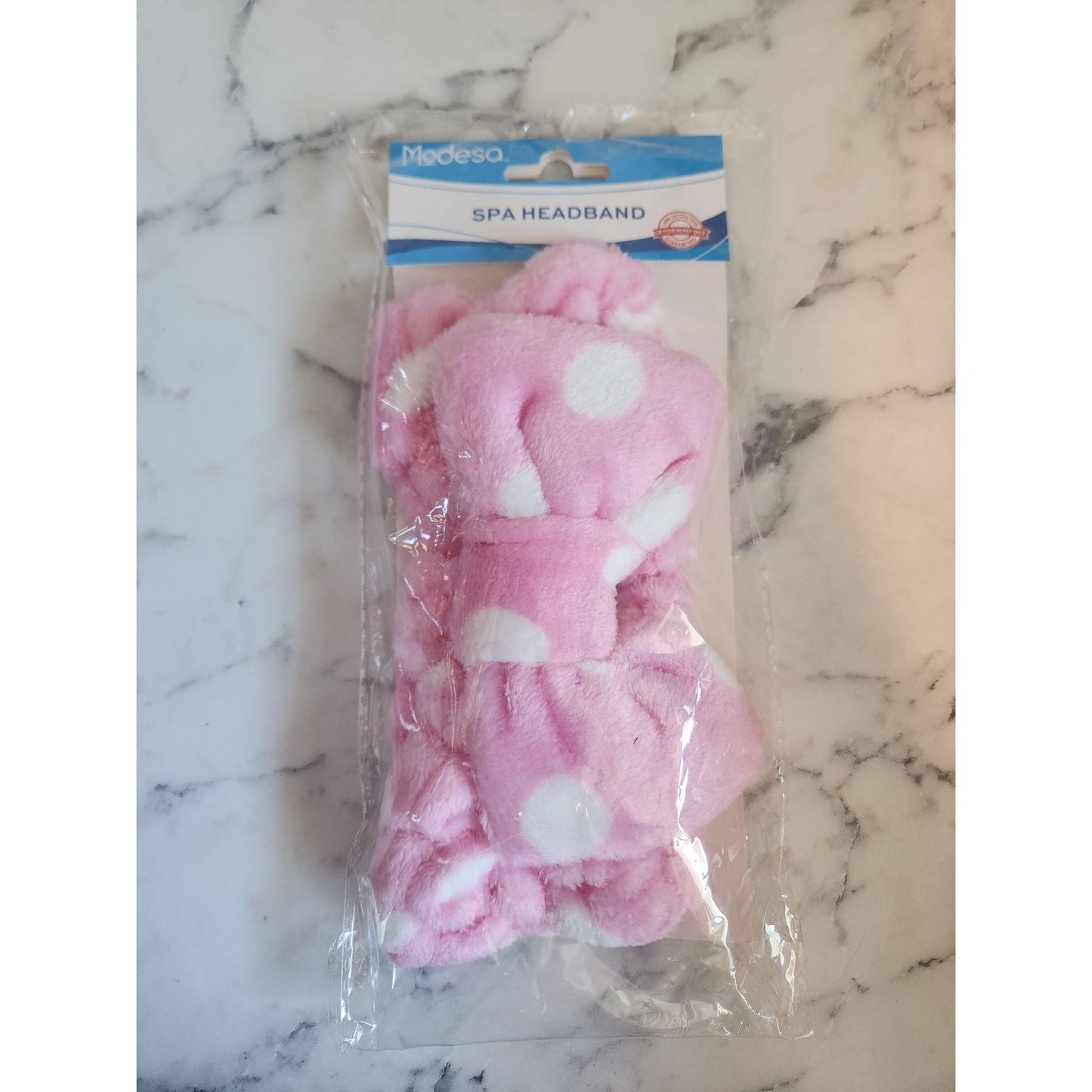 Modesa Pink Spa Headband With White Polka Dots