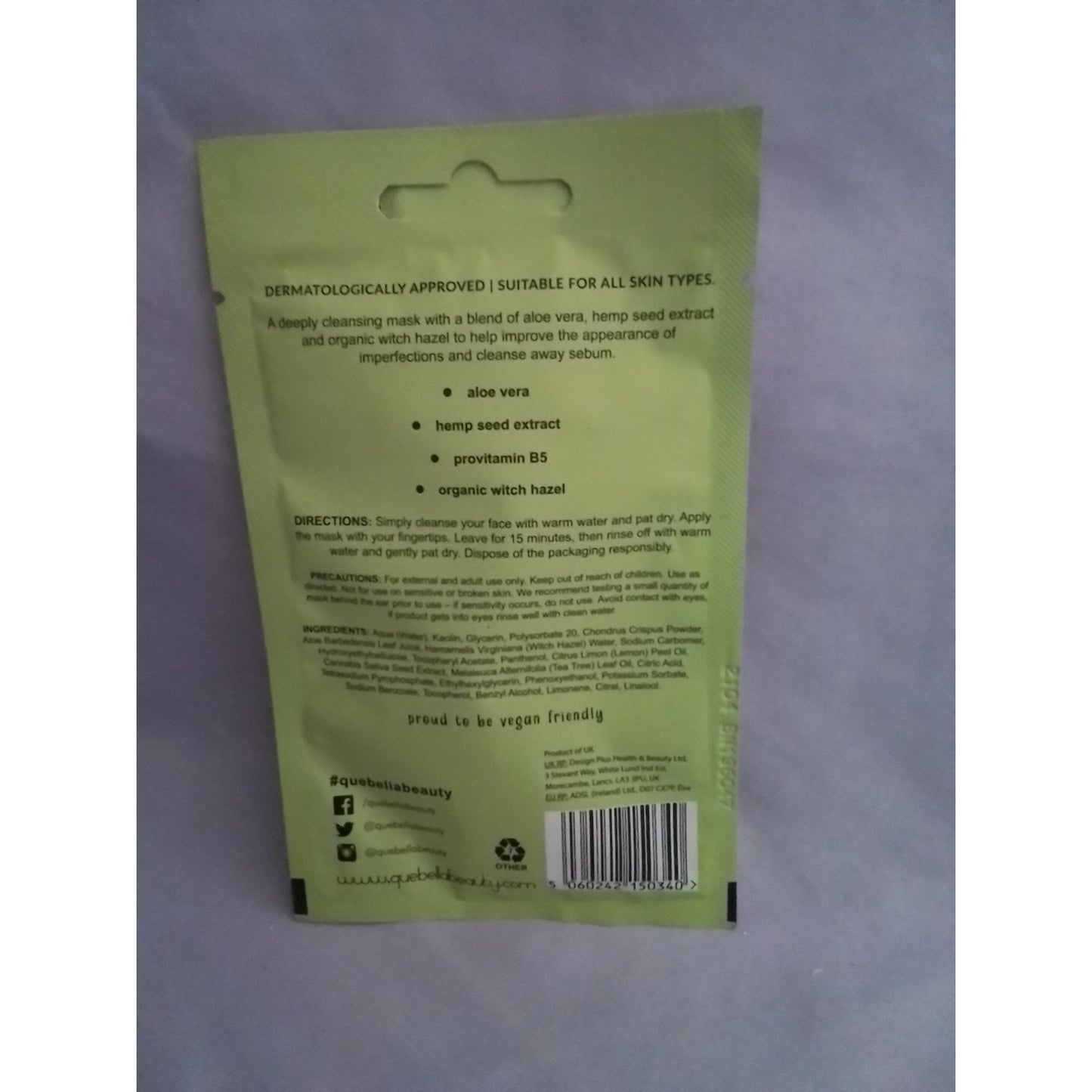 Que Bella Cleansing Aloe Vera Cream Mask 0.5 Oz