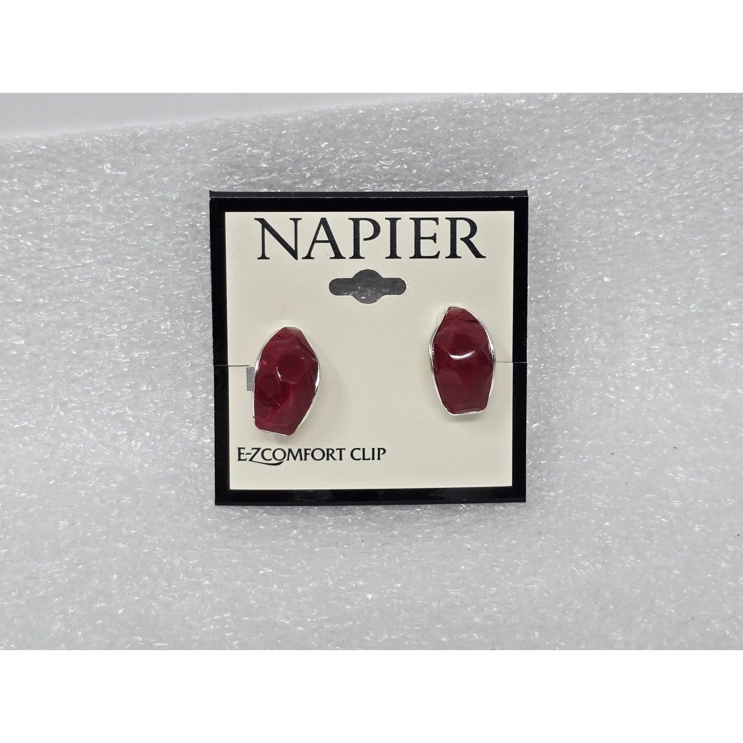 Napier E-Z Comfort Clip On Red Faceted Oval Earrings With Silver-Tone Accents
