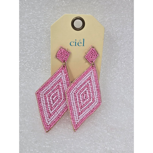 Pink & White Geometric Beaded Drop Earrings By Ciél