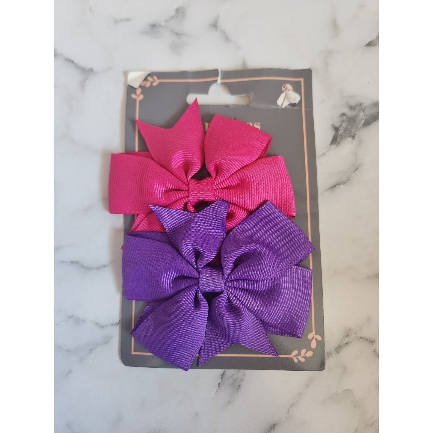 Pink & Purple Hair Bow Clip Set For Girls Ribbon Material By Greenbrier