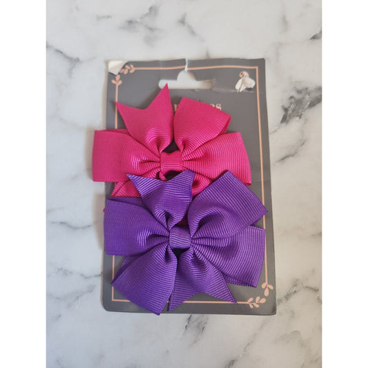 Pink & Purple Hair Bow Clip Set For Girls Ribbon Material By Greenbrier